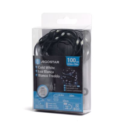 Aigostar - LED Екстериорни коледни лампички 100xLED/8 функции 10,3 м IP44 студено бял