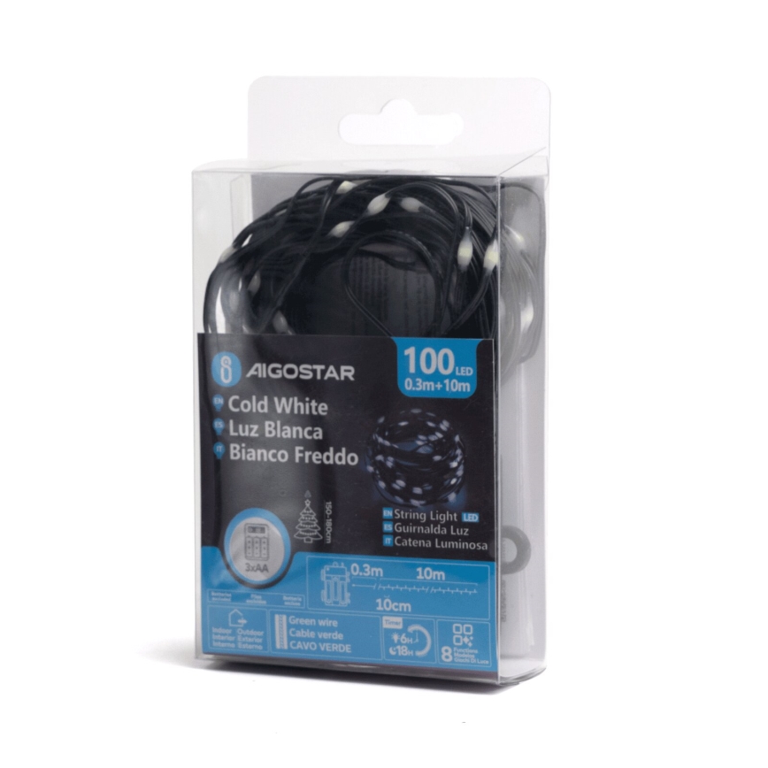 Aigostar - LED Екстериорни коледни лампички 100xLED/8 функции 10,3 м IP44 студено бял