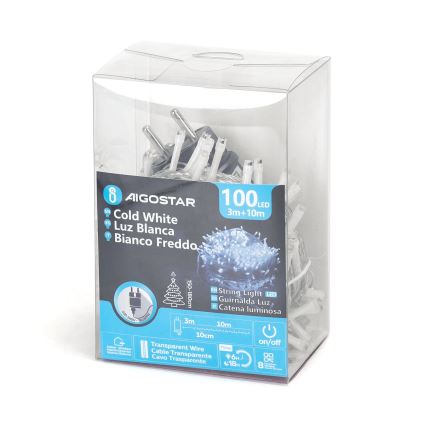 Aigostar - LED Екстериорни Коледни лампички 100xLED/8 функции 13m IP44 студено бял
