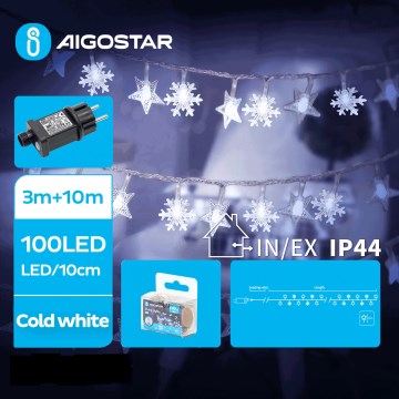 Aigostar - LED Екстериорни Коледни лампички 100xLED/8 функции 13m IP44 студено бял