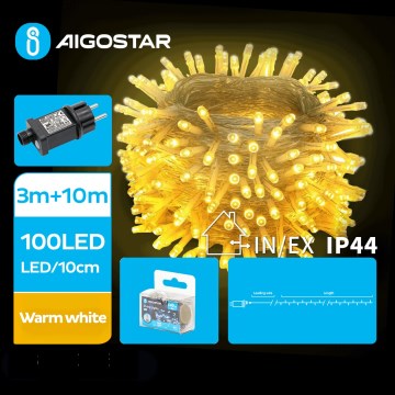 Aigostar - LED Екстериорни Коледни лампички 100xLED/8 функции 13m IP44 топло бял