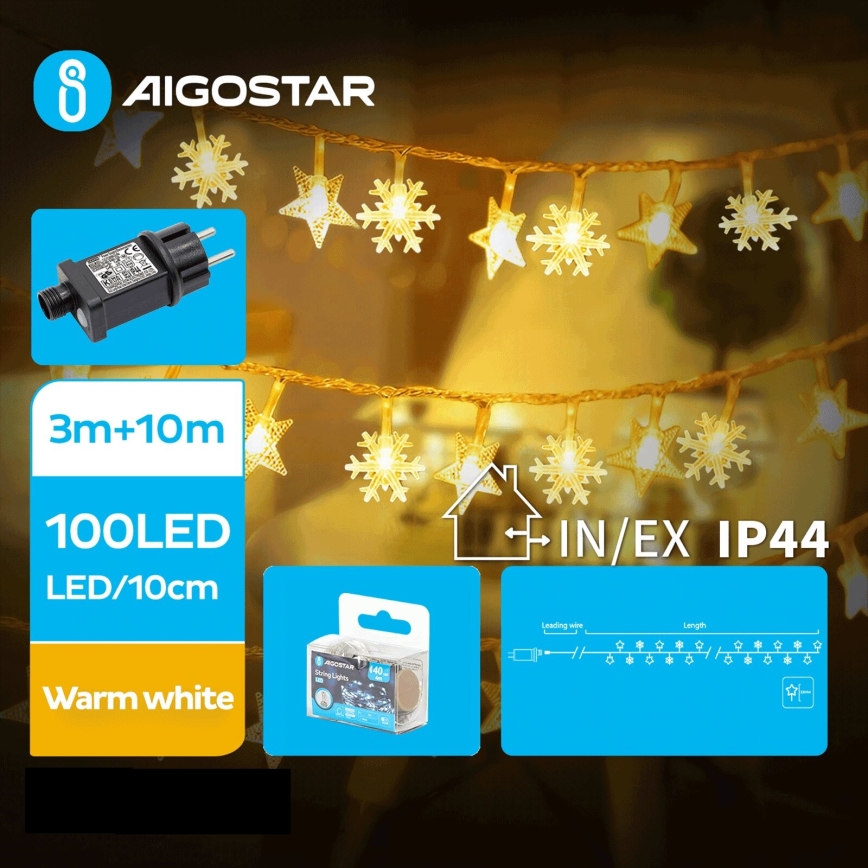 Aigostar - LED Екстериорни Коледни лампички 100xLED/8 функции 13m IP44 топло бял
