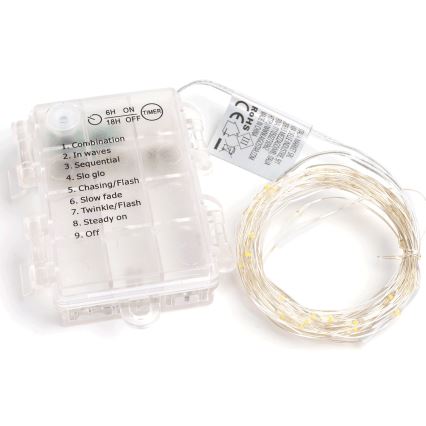 Aigostar -LED Екстериорни Коледни лампички 100xLED/8 функции 3xAA 10,3 м IP44 топло бял
