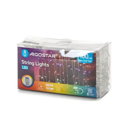 Aigostar - LED Екстериорни Коледни лампички 100xLED/8 функции 3xAA 4x1 м IP44 многоцветен