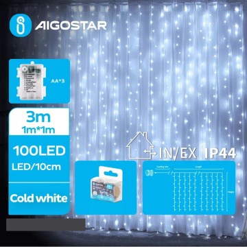 Aigostar - LED Екстериорни Коледни лампички 100xLED/8 функции 3xAA 4x1 м IP44 студено бял