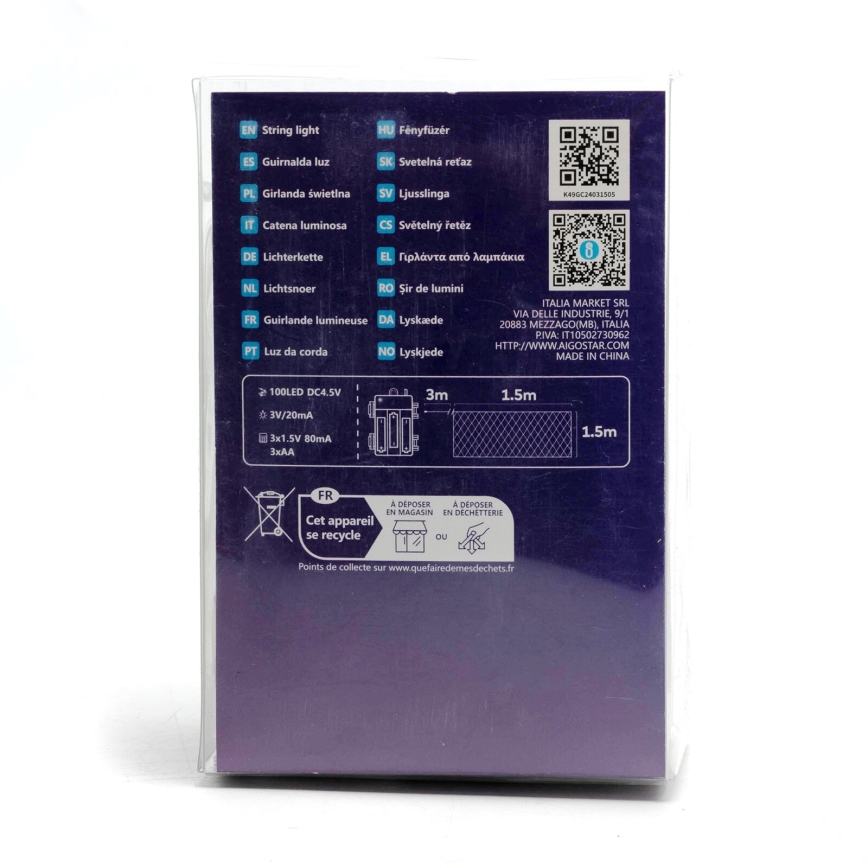 Aigostar -LED Екстериорни Коледни лампички 100xLED/8 функции 4,5x1,5 м IP44 студено бял