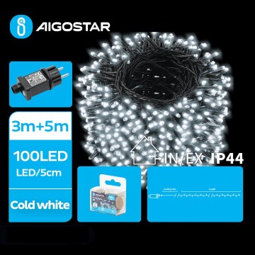 Aigostar - LED Екстериорни Коледни лампички 100xLED/8 функции 8m IP44 студено бял