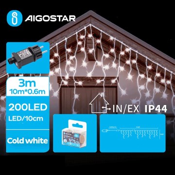 Aigostar - LED Екстериорни Коледни лампички 200xLED/8 функции 13x0,6m IP44 студено бял