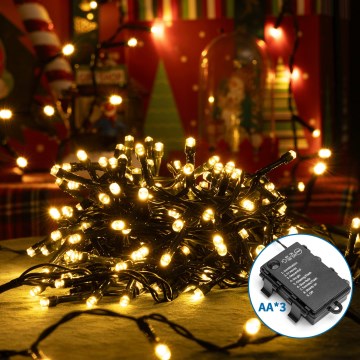 Aigostar - LED Екстериорни Коледни лампички 200xLED/8 функции 3xAA 10,3m IP44 топло бял