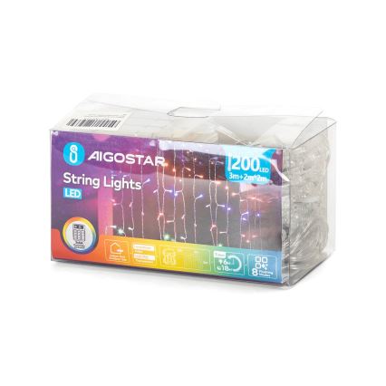 Aigostar - LED Екстериорни Коледни лампички 200xLED/8 функции 3xAA 5x2 м IP44 многоцветен