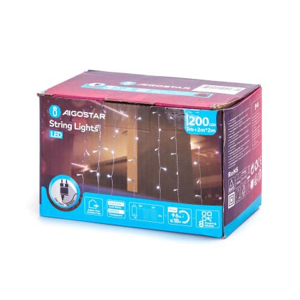 Aigostar - LED Екстериорни коледни лампички 200xLED/8 функции 5x2 м IP44 студено бял