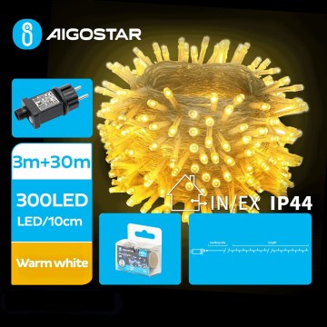 Aigostar - LED Екстериорни Коледни лампички 300xLED/8 функции 33m IP44 топло бял
