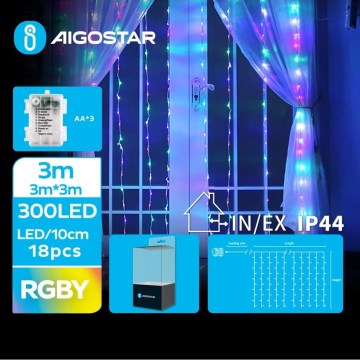 Aigostar - LED Екстериорни Коледни лампички 300xLED/8 функции 3xAA 6x3 м IP44 многоцветен