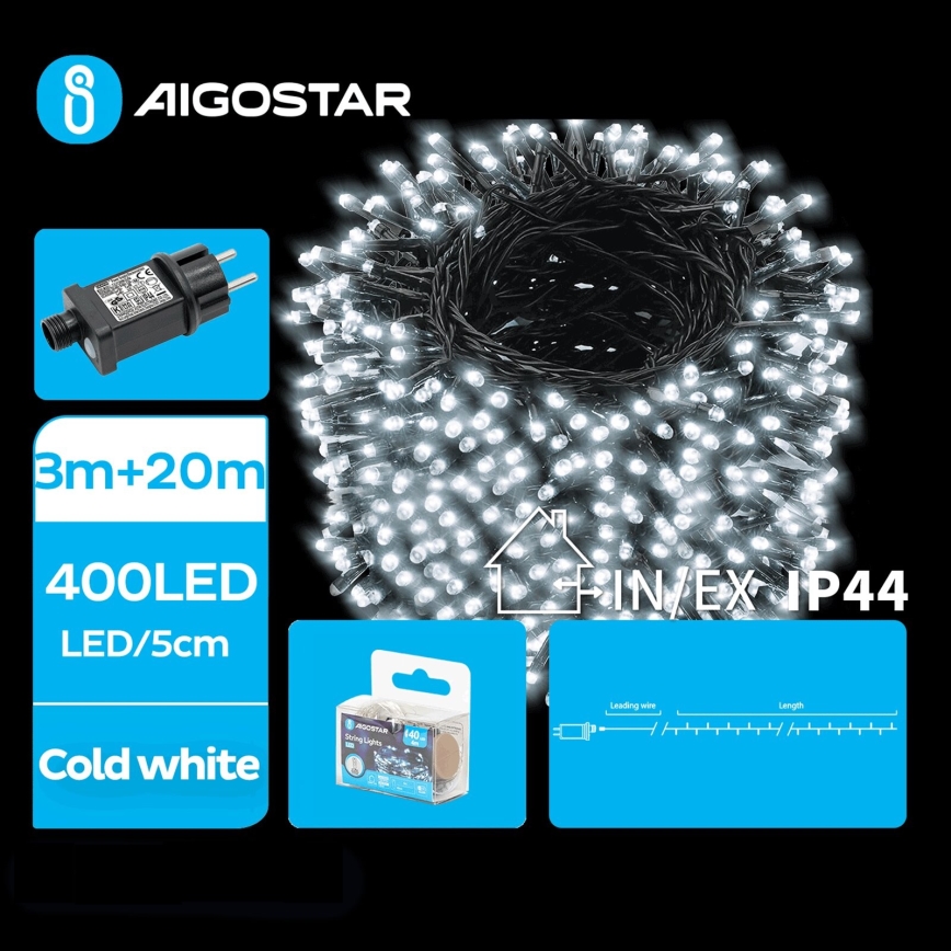 Aigostar - LED Екстериорни Коледни лампички 400xLED/8 функции 23m IP44 студено бял