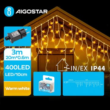 Aigostar - LED Екстериорни Коледни лампички 400xLED/8 функции 23x0,6m IP44 топло бял