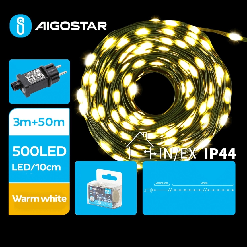 Aigostar - LED Екстериорни Коледни лампички 500xLED/8 функции 53m IP44 топло бял