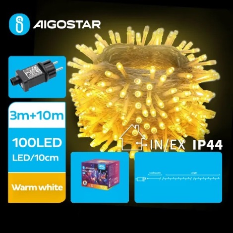 Aigostar - LED екстериорни коледни лампички 100xLED/8 функции 13 м IP44 топло бял