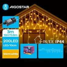 Aigostar - LED Екстериорни коледни лампички 200xLED/8 функции 13x0,6 м IP44 топло бял