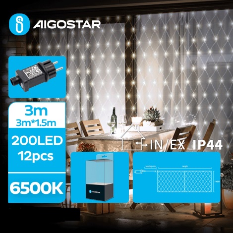 Aigostar - LED Екстериорни коледни лампички 200xLED/8 функции 6x1,5 м IP44 студено бял