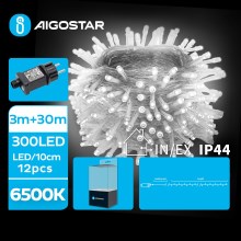 Aigostar - LED Екстериорни коледни лампички 300xLED/8 функции 33 м IP44 студено бял