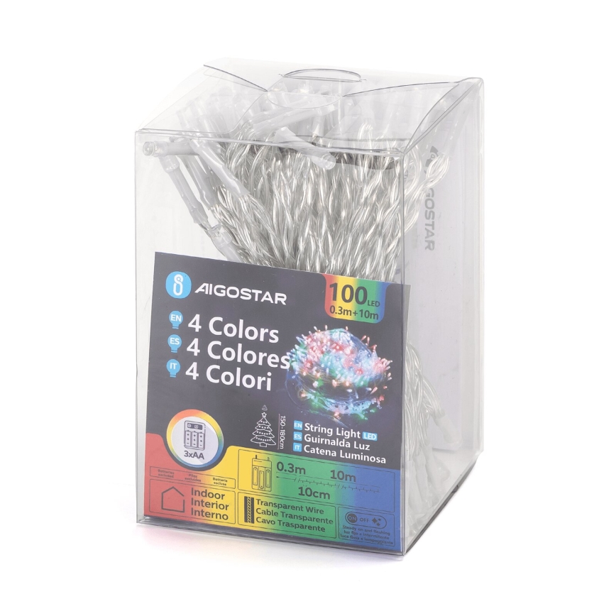 Aigostar - LED гирлянд 100xLED/3xAA 10,3m многоцветен