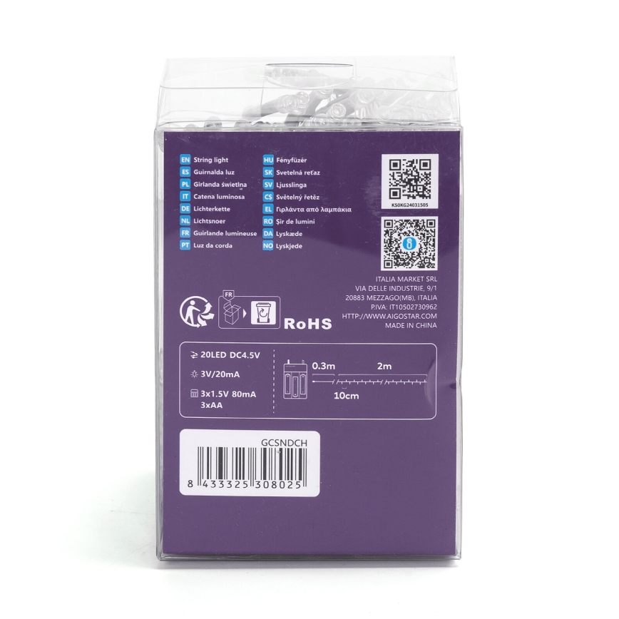 Aigostar - LED гирлянд 100xLED/3xAA 10,3m многоцветен
