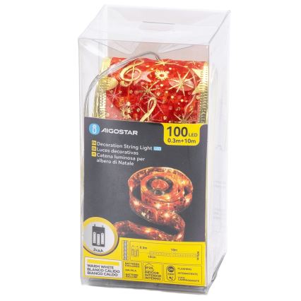 Aigostar - LED гирлянд 100xLED/3xAA 10 m топло бяло червено