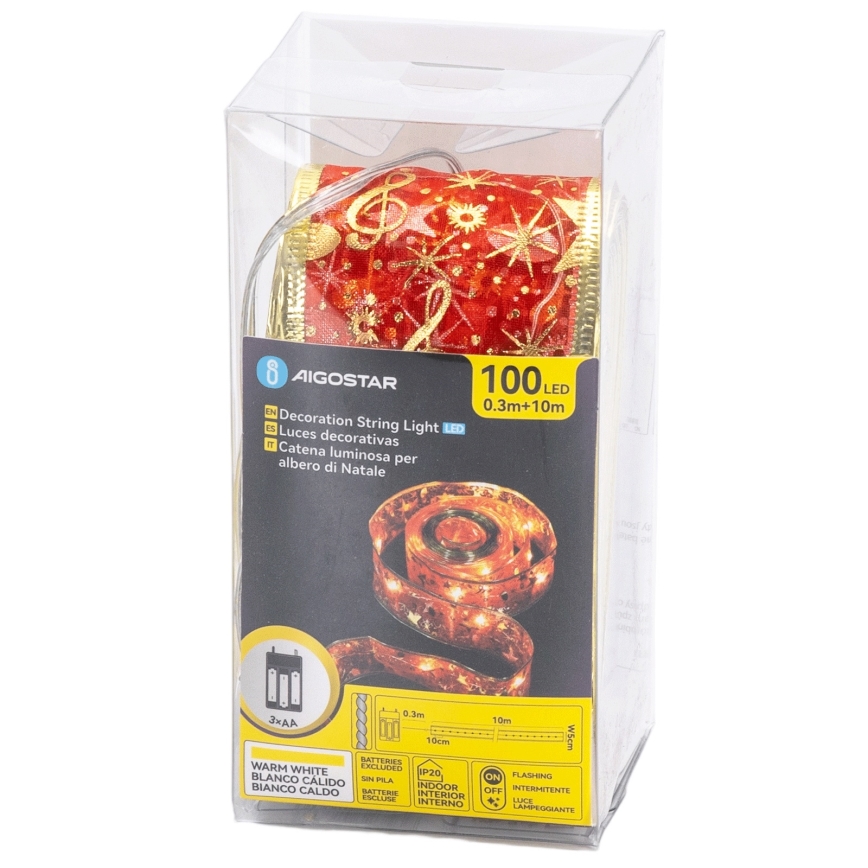 Aigostar - LED гирлянд 100xLED/3xAA 10 m топло бяло червено
