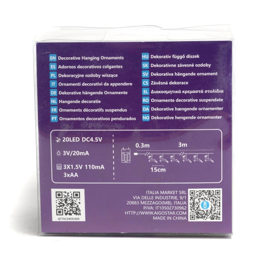 Aigostar - LED гирлянд 20xLED/3xAA 3,3m с еленчета