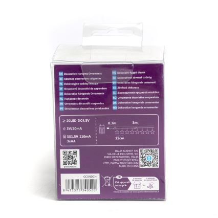 Aigostar - LED гирлянд 20xLED/3xAA 3,3m звезди