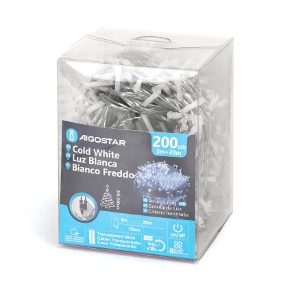 Aigostar - LED гирлянд за външна употреба, 200 LED, 8 режима, 23 m, IP44, студено бяла светлина