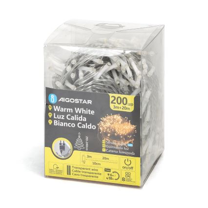 Aigostar - LED гирлянд за външна употреба 200xLED/8 режима 23m IP44 топла бяла светлина