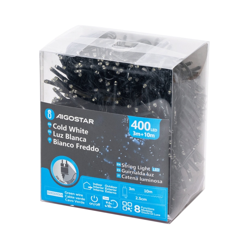 Aigostar - LED гирлянд за външна употреба, 400 x LED, 8 режима, 13 m, IP44, студено бяло