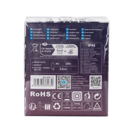 Aigostar - LED гирлянд за външна употреба, 400 x LED, 8 режима, 13 m, IP44, студено бяло