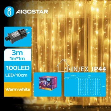 Aigostar - LED гирлянд за външни пространства, 100 LED, 8 режима, 4 x 1 m, IP44, топла бяла светлина