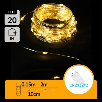 Aigostar - LED гирлянда 20xLED/2x3V 2m топла бяла