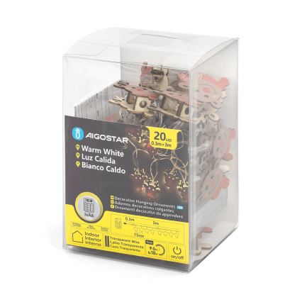 Aigostar - LED гирлянда 20xLED/3xAA 3m топла бяла елен
