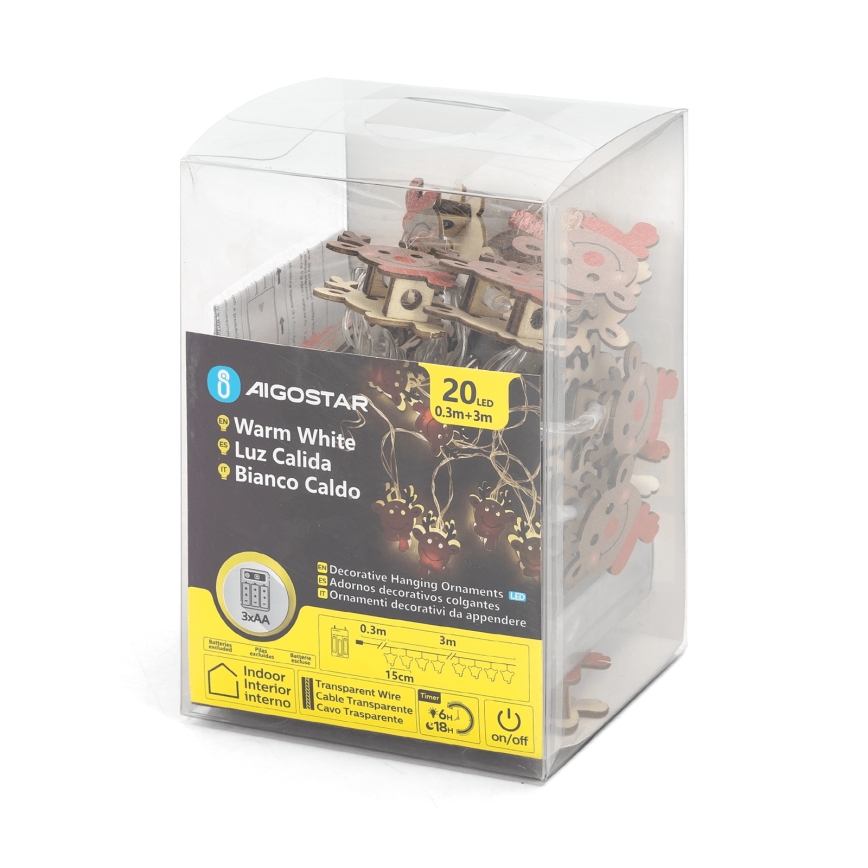 Aigostar - LED гирлянда 20xLED/3xAA 3m топла бяла елен
