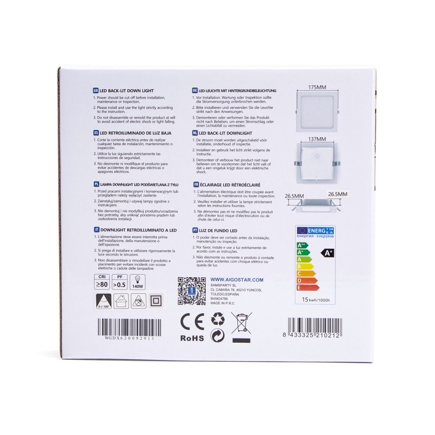 Aigostar - LED Лампа за окачен таван LED/15W/230V 17,5x17,5 см 3000K бял