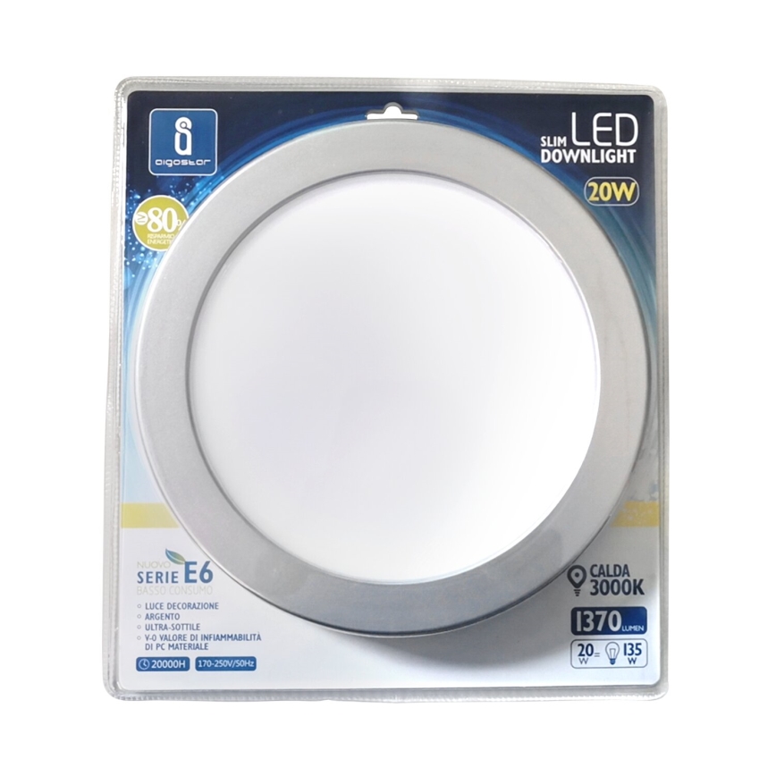 Aigostar - LED Лампа за окачен таван ULTRATHIN LED/20W/230V 3000K матов хром