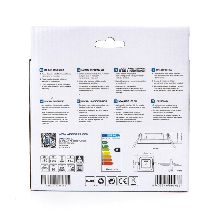 Aigostar - LED Лампа за окачен таван ULTRATHIN LED/6W/230V 6000K бял