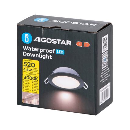 Aigostar - LED Лампа за вграждане в баня LED/4,8W/230V 3000K черен IP65