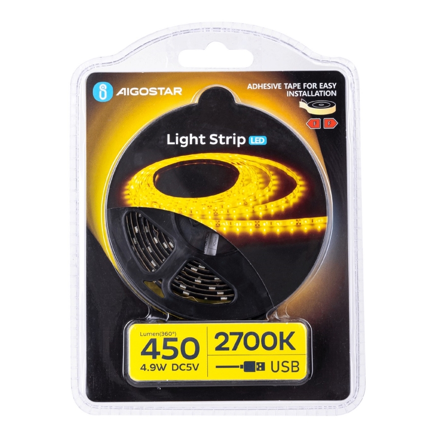 Aigostar - LED Лента 2 м LED/4,9W/5V 2700K IP65 черен