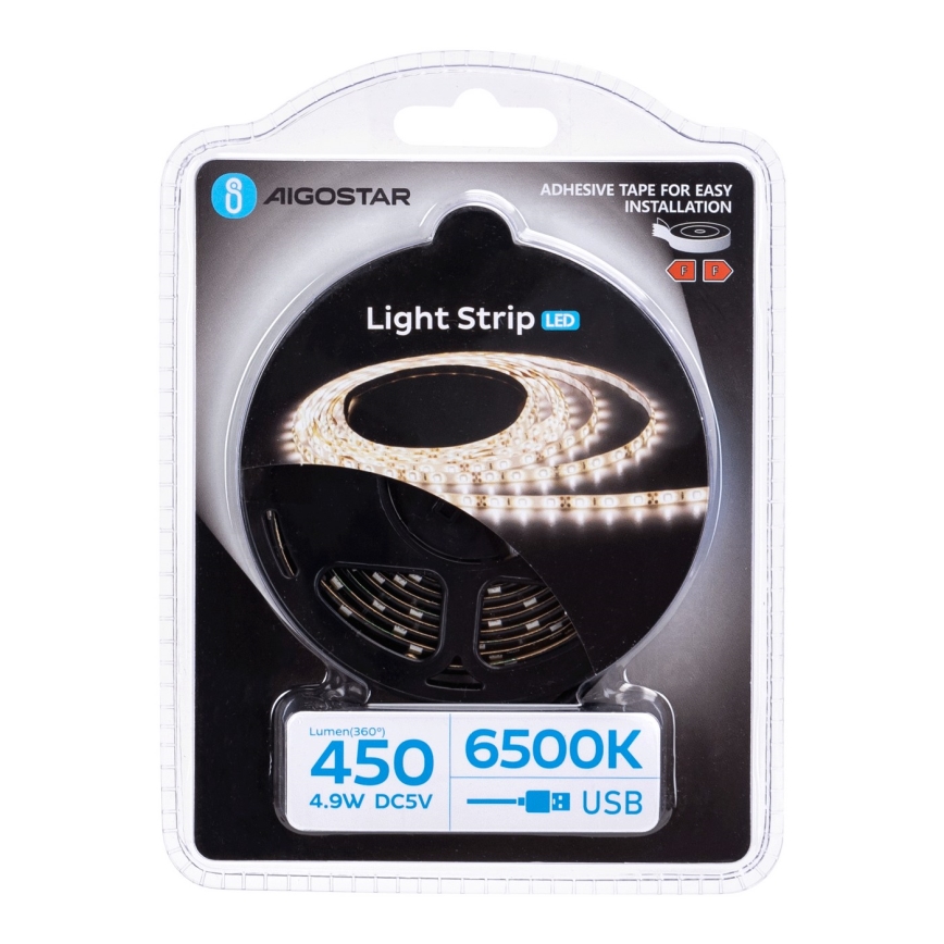 Aigostar - LED Лента 2 м LED/4,9W/5V 6500K IP65 черен