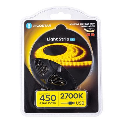 Aigostar - LED лента 2м LED/4,9W/5V 2700K IP65 черна