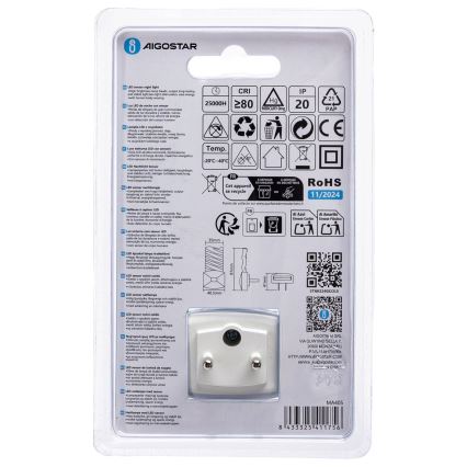 Aigostar - LED Нощна лампа със сензор за здрач LED/0,2W/230V 6500K