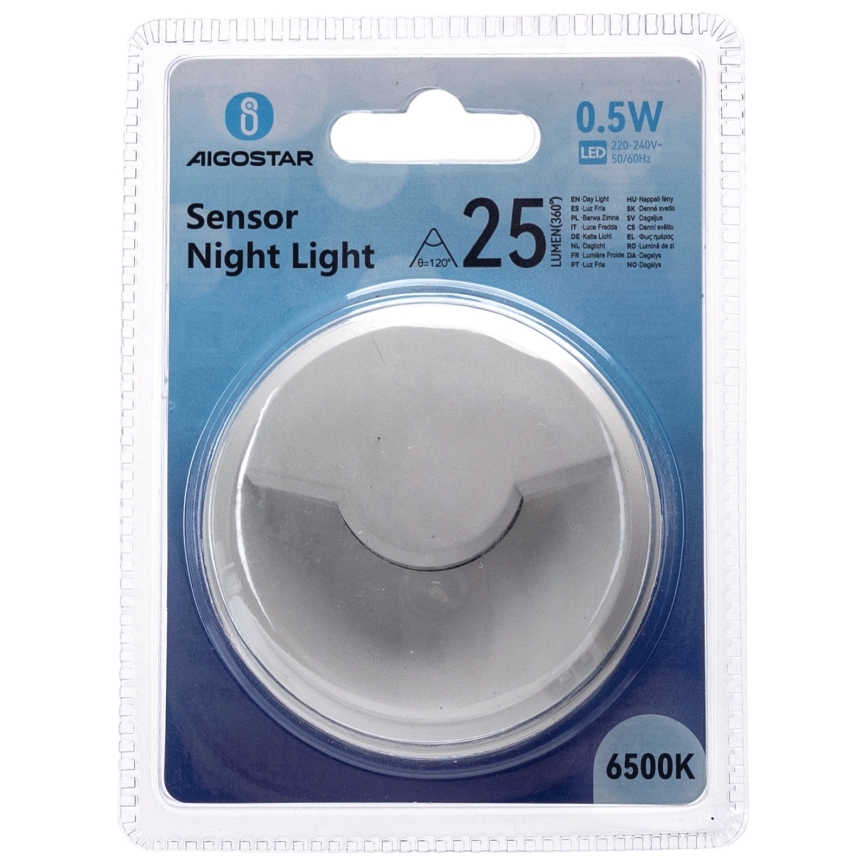 Aigostar - LED Нощна лампа със сензор за здрач LED/0,5W/230V 6500K