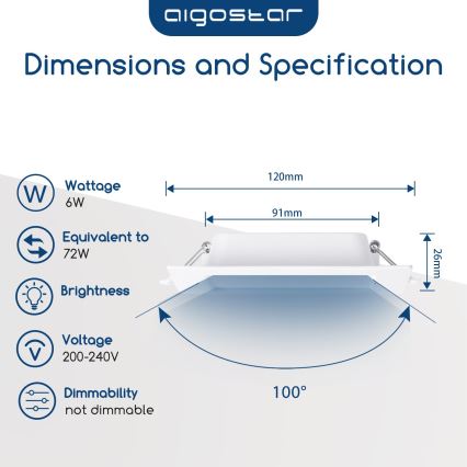 Aigostar - LED осветително тяло за окачен таван LED/6W/230V 6500K 12x12 см бяло