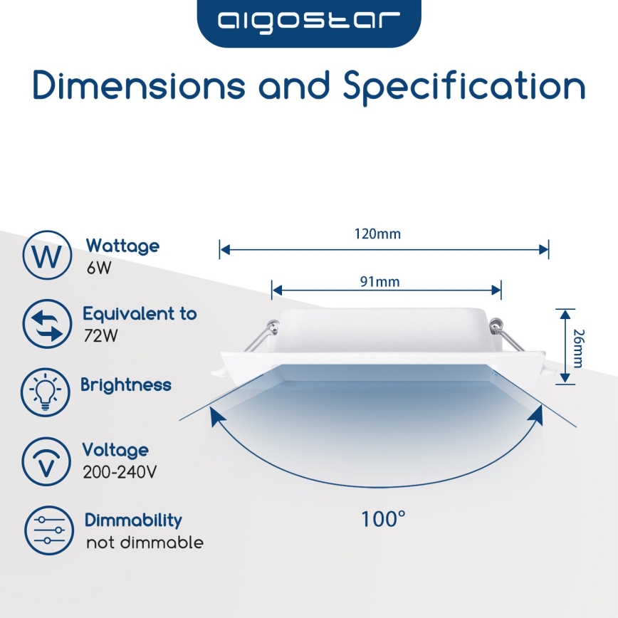 Aigostar - LED осветително тяло за окачен таван LED/6W/230V 6500K 12x12 см бяло