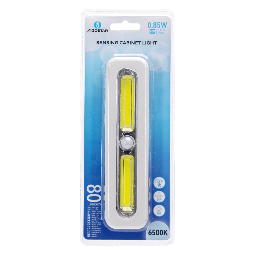 Aigostar - LED осветление за шкаф с датчик за движение LED/3xAAA 6500K бяло